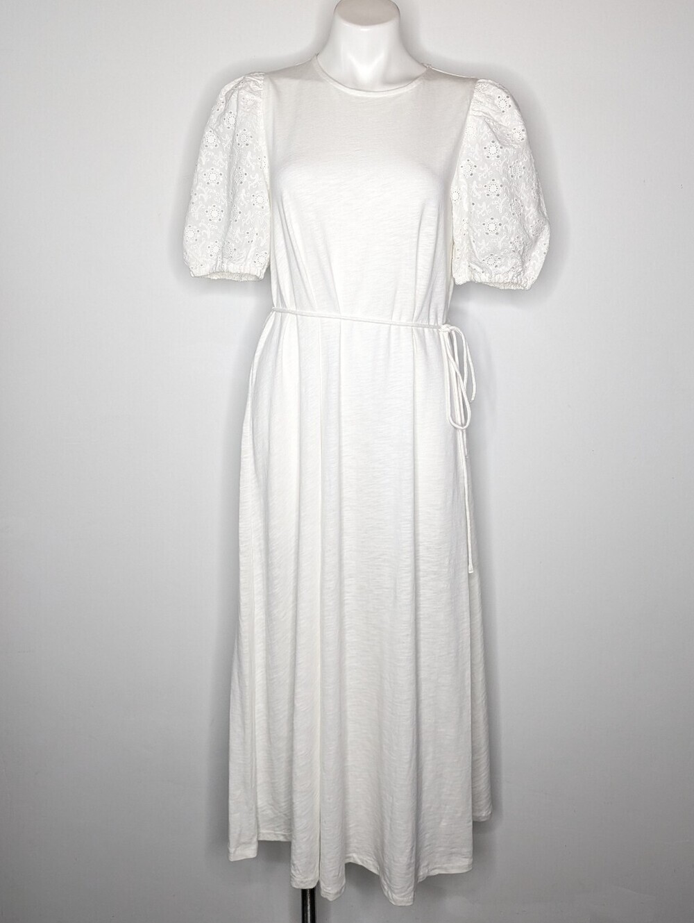 NWOT Boden White Eyelet Lace Short Puff Sleeve Midi Dress 8